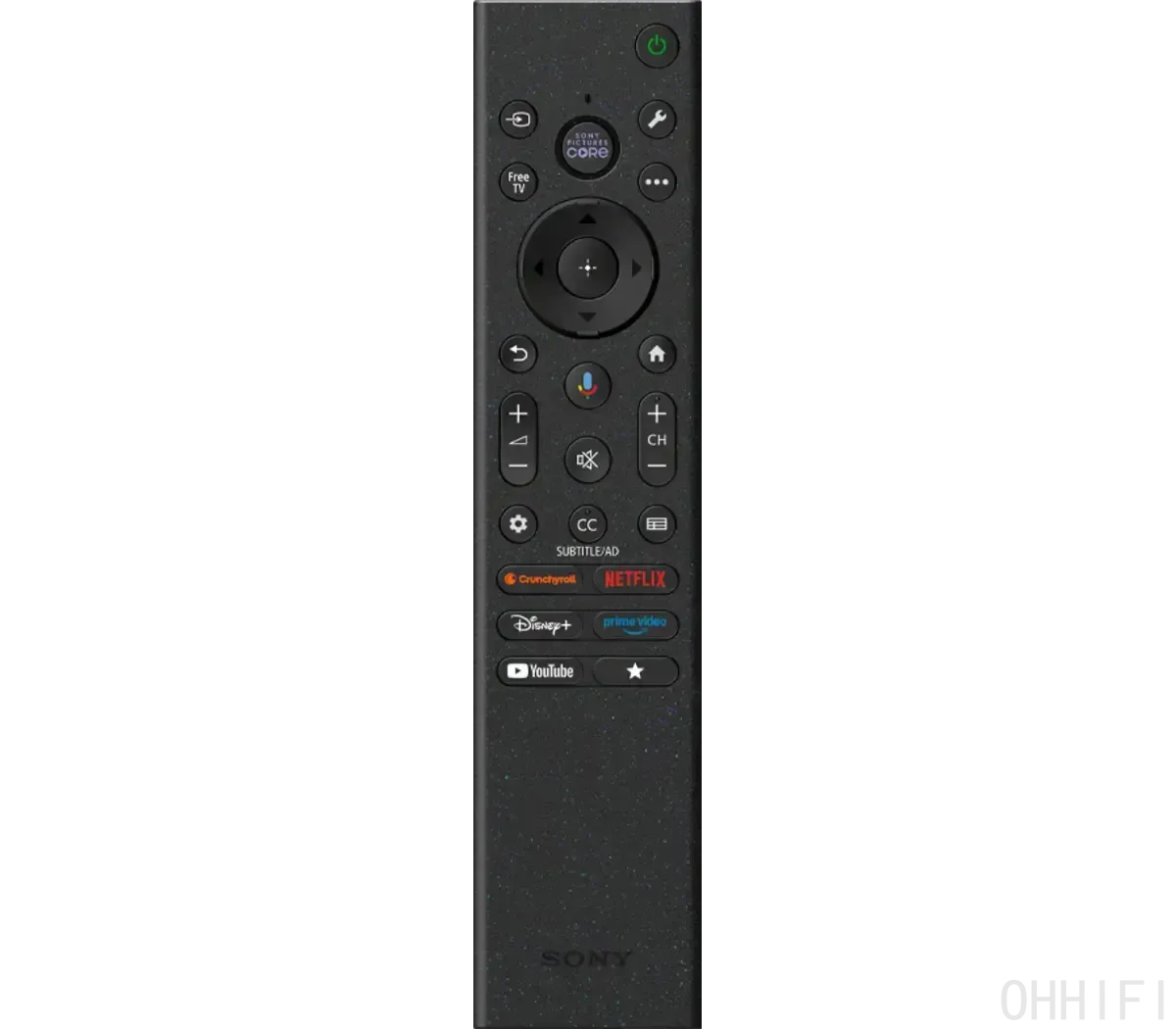 Sony Bravia 9 II remote control with a directional pad, voice button and shortcut keys for Netflix, Disney+ and YouTube