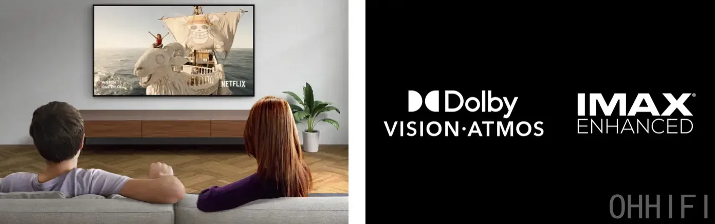 Sony Bravia 9 II with Dolby Vision, Dolby Atmos and IMAX Enhanced support, beside a couple watching Netflix on it