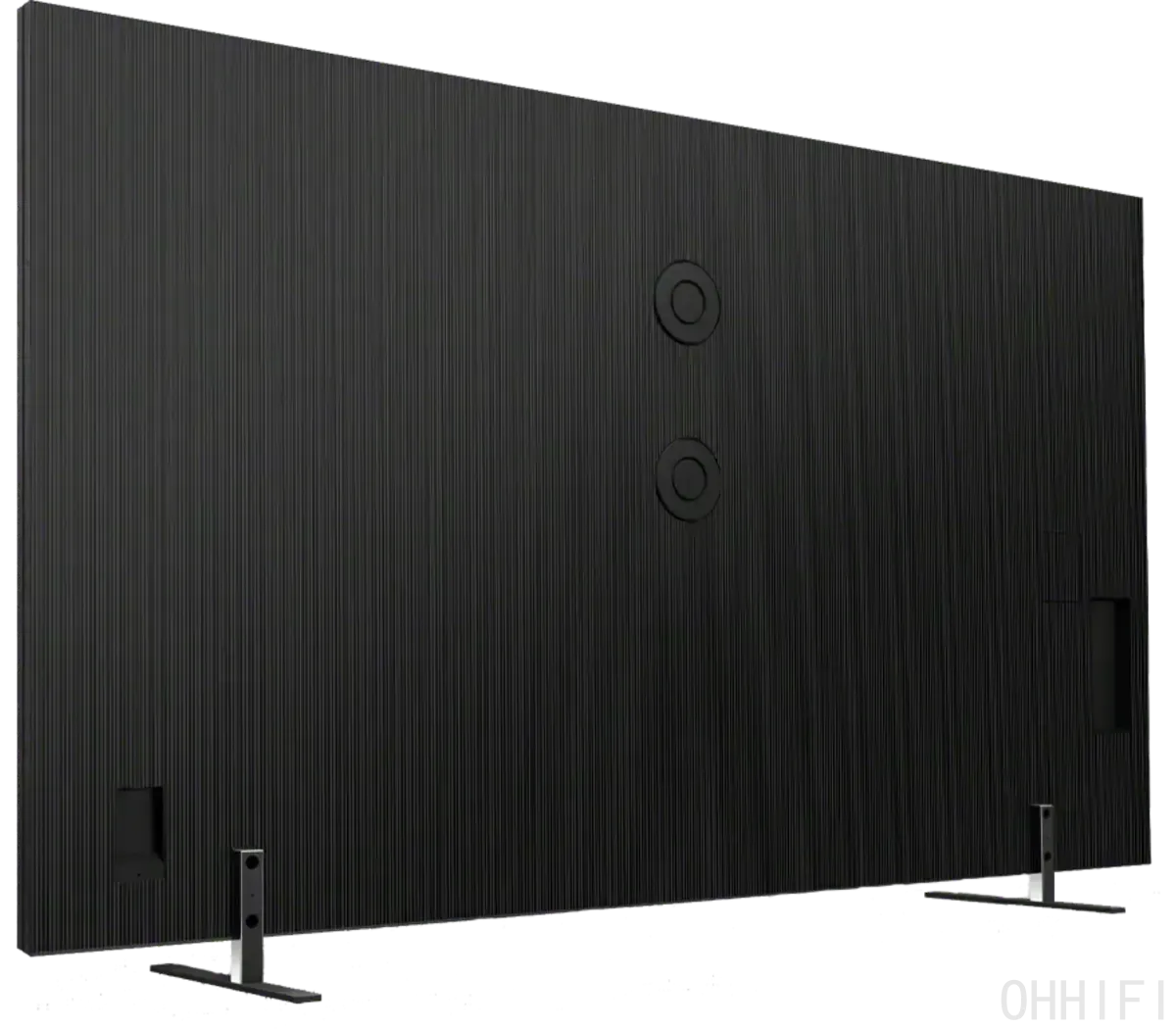 Rear view of the Sony Bravia 9 II showing its textured black back panel, two feet and recessed connection area